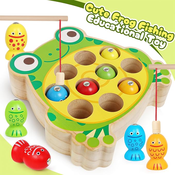 Wooden Fishing Games for Kids 3+,Montessori Magnetic Toys Early Fine Motor Skills Learning Color Sorting & Hand-Eye Coordination Magnet Game Easter Basket Stuffers for Kids Boys Grils