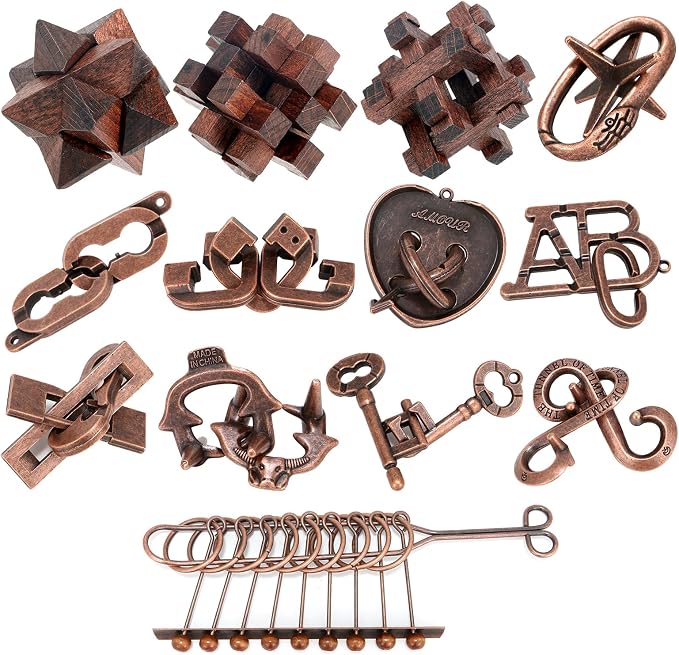 Mytothfy Brain Teaser Puzzles for Adults Teens Kids, 3D Puzzle Game Toys | 13 Pcs Metal & Wooden Unlock Interlocking Puzzle for Adults Teens, IQ Education Smart Toys, Train Family Games Party Favor