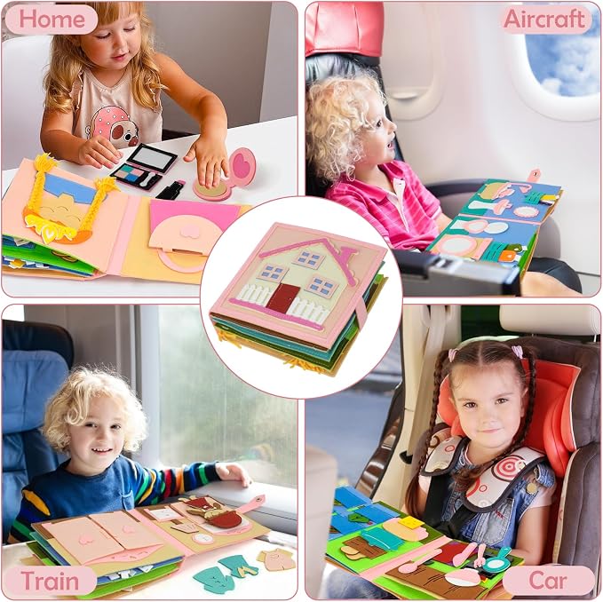 AIXMEET Toddler Busy Board, Sensory Busy Board for Toddlers 3456 Year Old, Montessori Felt Quite Book Preschool Early Learning Educational Travel Toys Autism Sensory Cloth Book