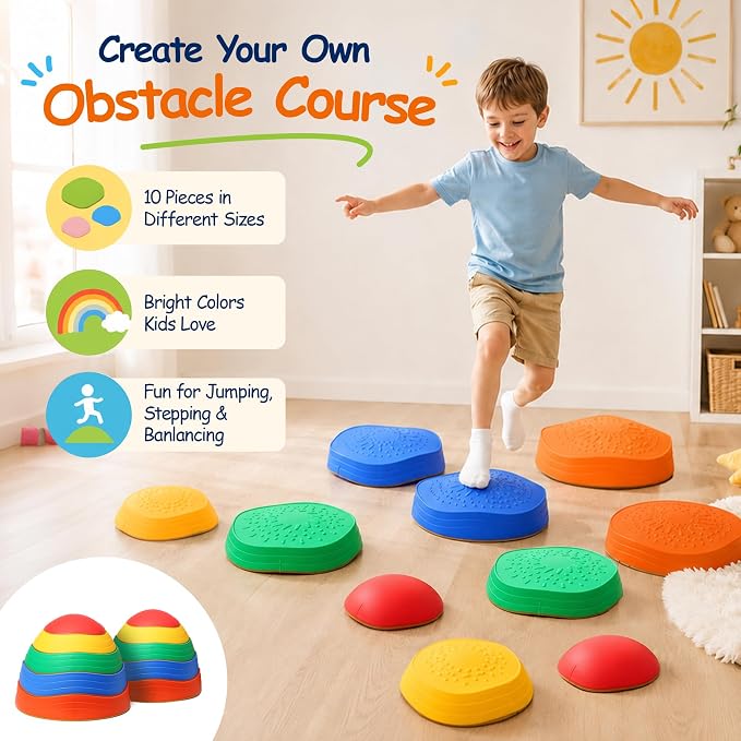 Balance stepping stones for kids 10pc, non-slip toddlers sensory toys outdoor or indoor play, promoting motor skills and confidence,Coordination Toys for children age 3 4 5 6 7+