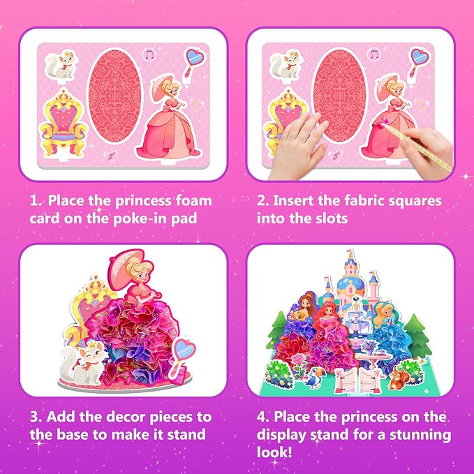Poke in Magical Princesses, Christmas Birthday Gifts for 3 4 5 6 7 8 9 Year Old Girls, No Mess Girls Toys Age 6-8, DIY Arts and Crafts for Kids 4-6, Creative Activity Travel Toy