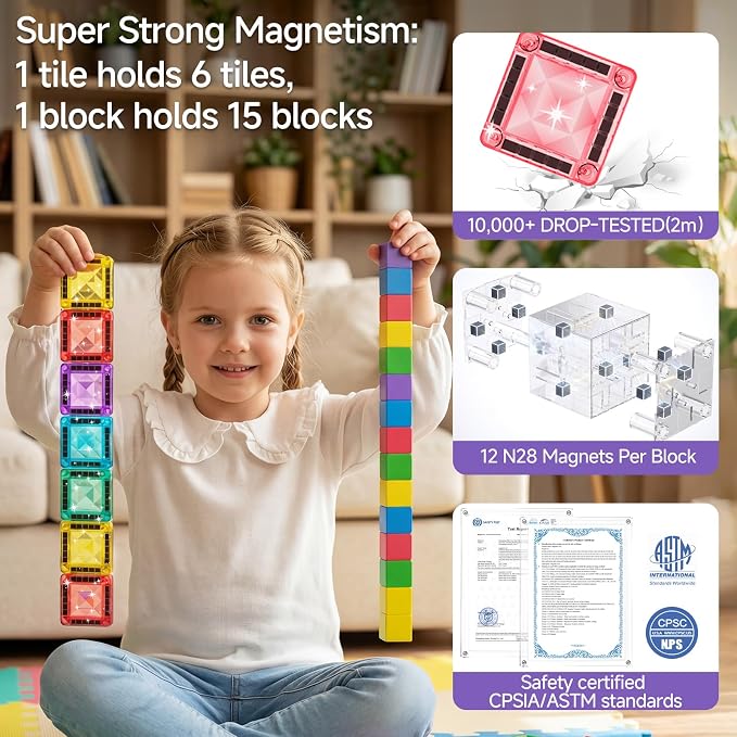 Magnetic Blocks Travel Set: 48 Pieces 3 in 1 Magnetic Tiles Set | Ultra-Lightweight Tin Box, 60-Min Focused Play, 45S Cleanup, on-the-Go Design, Air Travel, Great for Boys & Girls 3-8