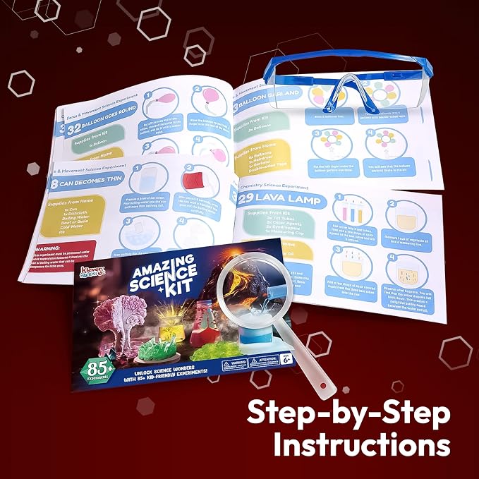 Klever Kits Amazing Science Kits- 85+ Experiments Educational Toys, STEM Activities with Erupting Volcano and Growing Crystal Tree for Kids Aged 6 7 8+