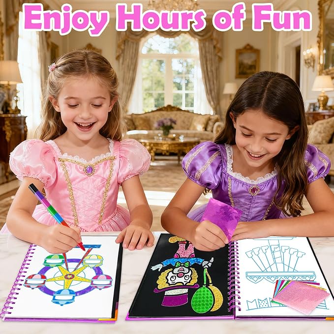 FUNNYB&G Foil Art Craft Kit for Kids, Sparkly Birthday Gift Toy for Girls | No Mess, Kids Ages 4-10 Create Sparkling Artwork, A Creative Gift for Birthdays, Holidays, Travel Activities,Screen-Free Fun