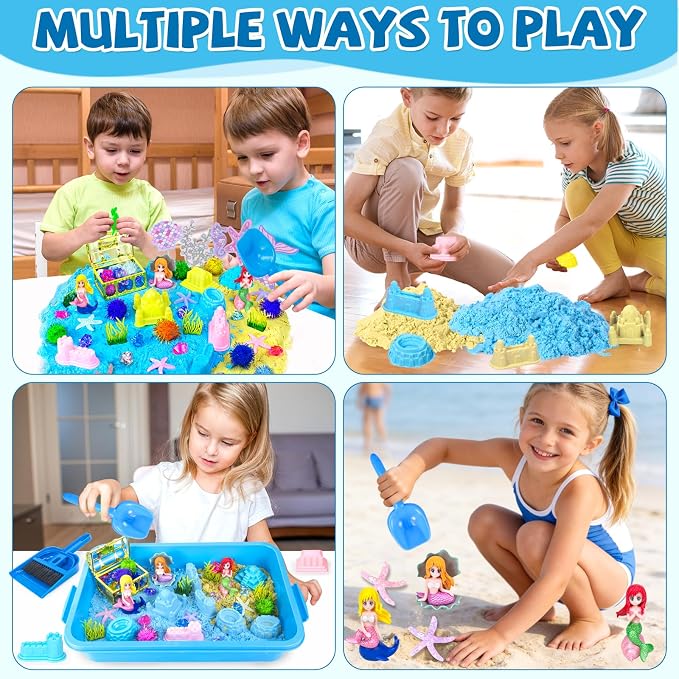 YongnKids Sensory Bin Sandbox Mermaid Toys with Magic Sand for Girls Kids | Play Sand Toy Sensory Bin Pretend Play Beach Toy with Sand & Castle Mold,Great Christmas Birthday Gift for Girl Boys Age 3+