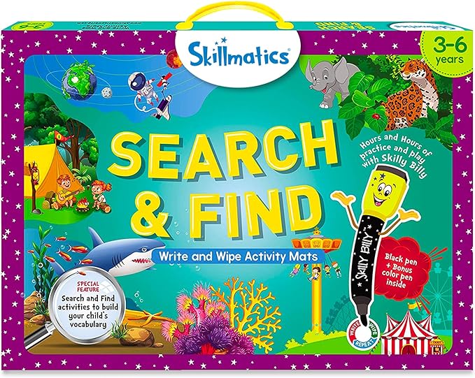 Skillmatics Search and Find – Preschool Learning Activity, Gift for Kids | Reusable Write & Wipe Mats, Art & Crafts, Build Vocabulary, Screen-Free, Educational Toy for Toddlers & Kids Ages 3, 4, 5, 6