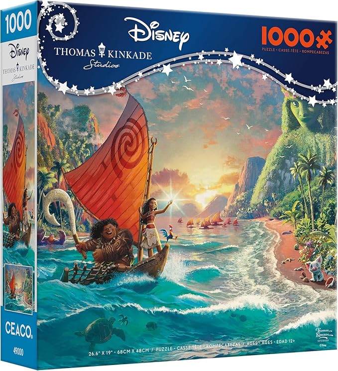 Ceaco - Thomas Kinkade Disney - Moana - 1000 Piece Jigsaw Puzzle for Adults | Thomas Kinkade Disney Art, Made in USA, Recycled Board, Finished Size 26.6 x 19 in, Includes Poster, Frameable Art, Giftable