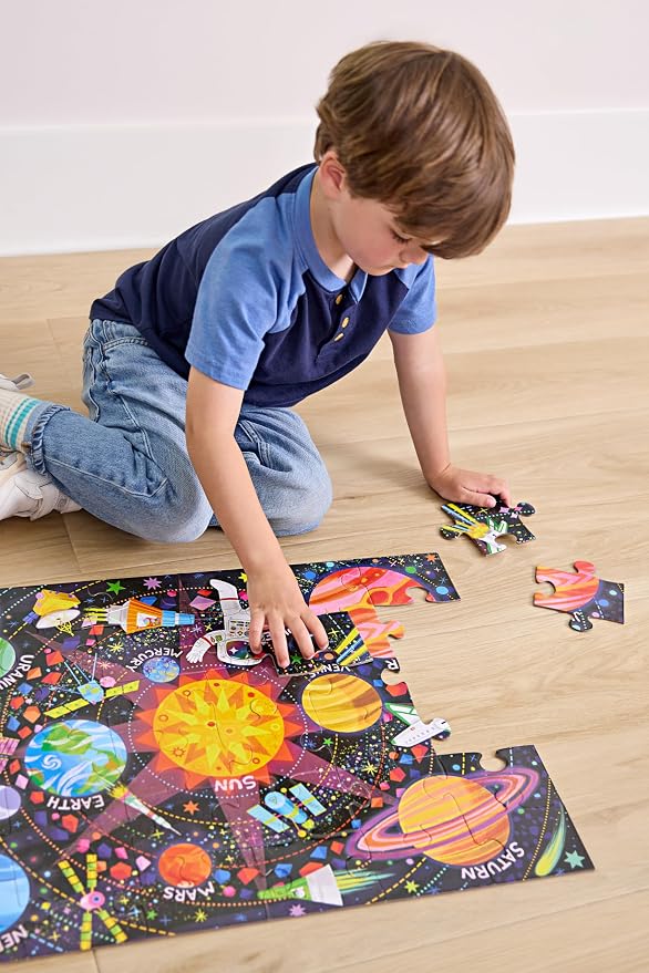 Crocodile Creek 36-Piece Jigsaw Floor Puzzle - Fun Floor Puzzles for Kids Ages 3-5 - Heavy-Duty Shaped Box for Storage - Space Explorer - 24" W x 18" H Finished
