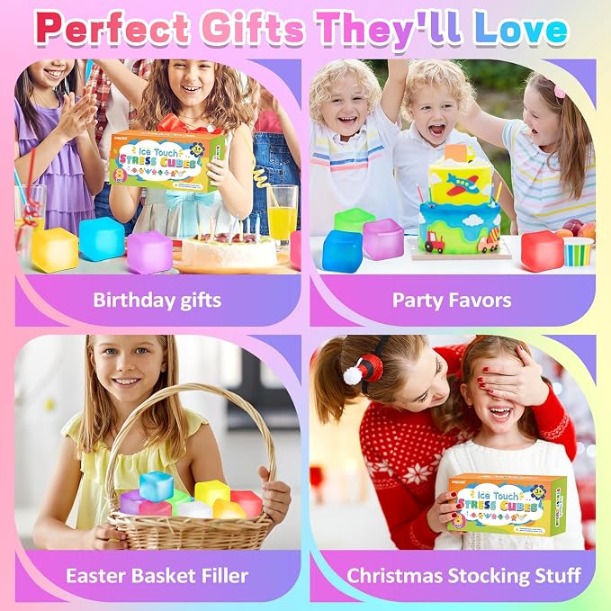 VISCOO 8 Pack Stress Cube,Slow Rising Cube Stress Balls for Adults Kids | Sensory Fidget Toy for Anxiety Relief, Square Shape Cube Squishy for Classroom Prizes, Squishy Balls for Party Favors