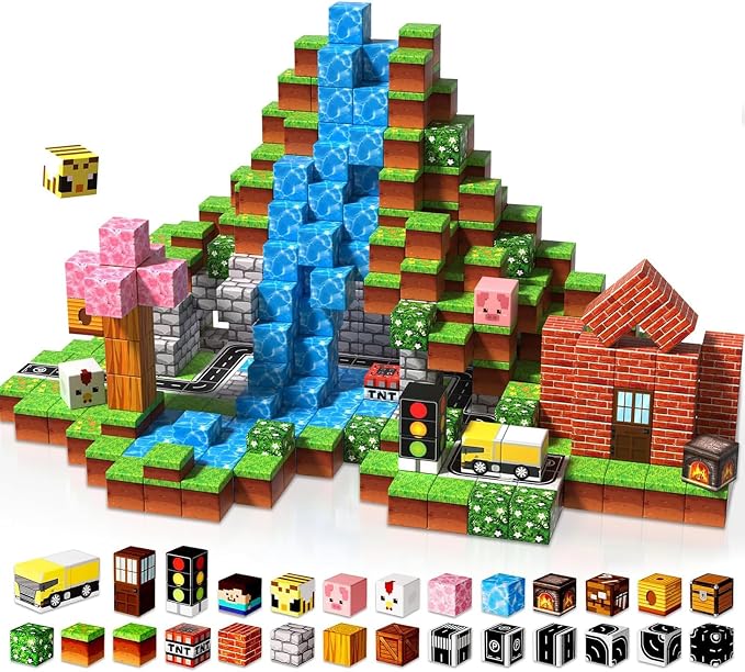 Magneverse 100 PCS 0.8in Magnetic Blocks - Magnet Toys & Magnetic Building Blocks Cubes, Stacking Magnets, STEM Toys for School Acitivities, Birthday Gifts for Boys Age 3+ Years Old (Theme: Forests)
