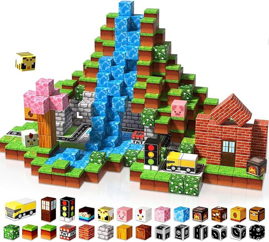 Magneverse 100 PCS 0.8in Magnetic Blocks - Magnet Toys & Magnetic Building Blocks Cubes, Stacking Magnets, STEM Toys for School Acitivities, Birthday Gifts for Boys Age 3+ Years Old (Theme: Forests)