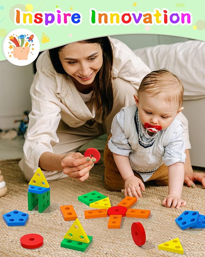 Montessori Sensory Toys for 1 2 Year Old Boy Girl Gifts, Puzzle for Toddler | Montessori Toy, Toddler Toy 2-3, Boys Girls Birthday Gifts, Wooden Blocks, Shape Sorter, Learning Toy, Toddler Activities
