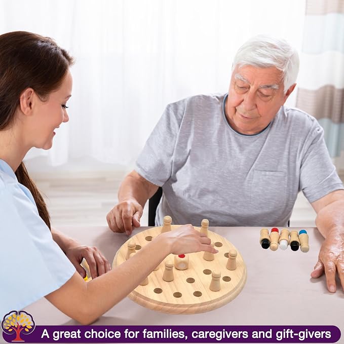 Easy Memory Games for Dementia Seniors, Wooden Occupational Therapy Tools | Cognitive Brain Peg Toy for Elderly, Alzheimers Activities for Parkinson Patients Matching Board Gift Craft Gadget Puzzle