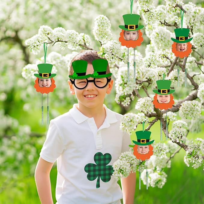 Fennoral 12 Pack St. Patrick's Day Craft Kits for Kids Make You Own Patrick's Day Picture Frame Wind Chime Kit Wooden DIY Coloring Art and Craft for Irish Classroom Art Activity Patrick's Decoration