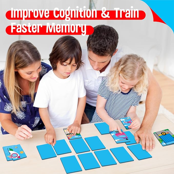 SpriteGru Vehicle Memory Game, 28 Chunky Cards Transportation Theme Head Tail Matching Game 1-5 Players Land/Water/Air Vehicles Memory Matching Game for Preschoolers, Toddlers, Kids