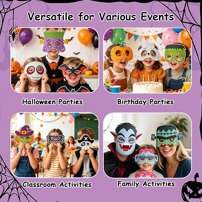 24 Pcs Halloween Mask Crafts for Kids DIY Coloring Halloween Masks | Color Your Own Art and Crafts for Kids Birthday Cosplay Classroom Activities Masquerade Dress-Up Party Favors Game Supply