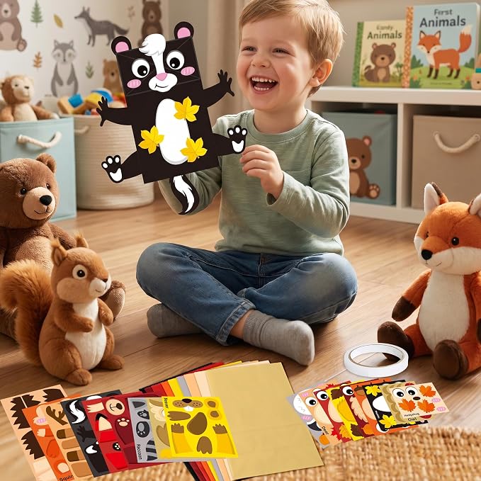 WATINC Hand Puppet Making Kit, Paper Sock Puppet Toys for Kids (Woodland) | 9 Styles, Make Your Own Storytelling & Role Play Crafts, Creative Group Activity, Party Favors & Gifts for Kids Ages 4-8