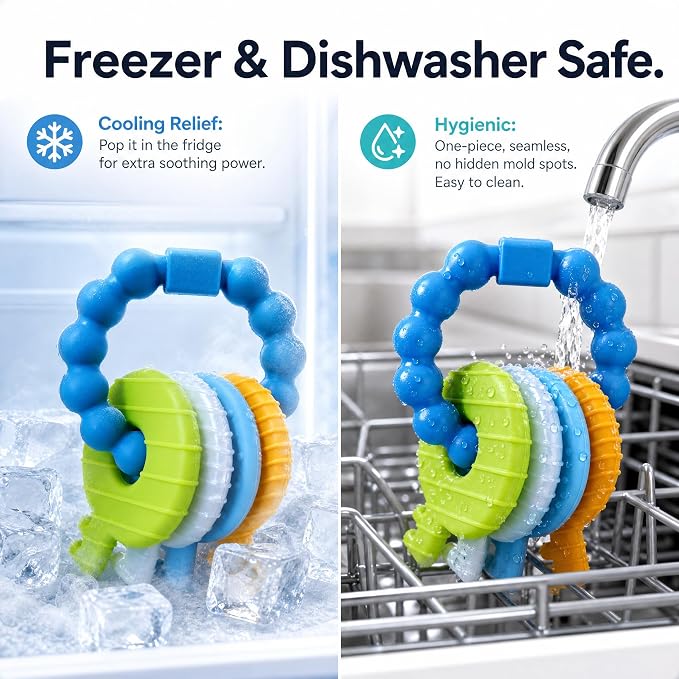 Baby Keys Teether Toys,Silicone Teething Toys for 3-18+ Months,Teething Keys Toy for Infants-Soft & Raised Texture to Soothe Gums,BPA Free (4Colors)