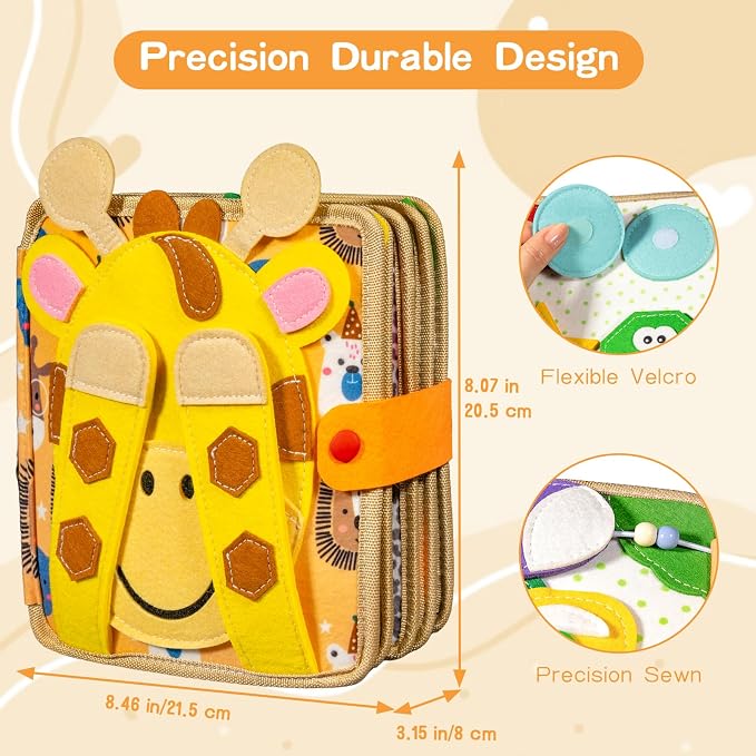 Montessori Busy Board for Toddlers, Sensory Educational Activities Board for Learning Fine Motor Skills, Travel Toys for Airplane Car, Gift for Girls Boys 2-4 Years Old (Giraffe)