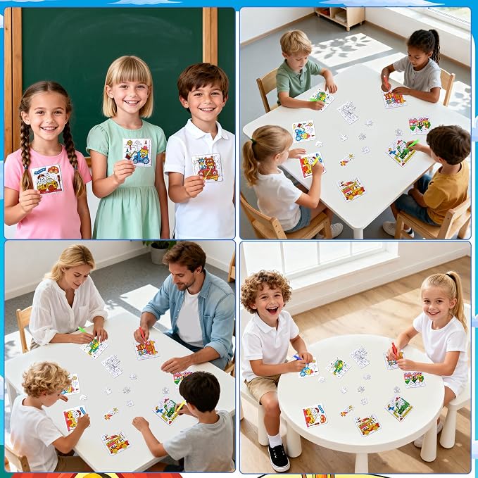 Transportation Puzzle Craft for Kids-Train Party Favors DIY Activities Toys | 24Pcs Color Your Own Car Blank Jigsaw, Fall Classroom Gift for Toddlers & Adults Art Party Favors Coloring Game Supplies Bulk