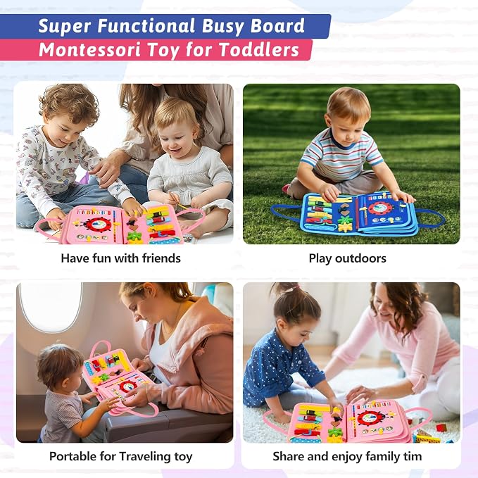 Toddler Busy Board Montessori Toys, Sensory Busy Book for 3 4 5 6Year Old | Montessori Toys , Preschool Learning Activities with Life Skills, Toddler Travel Toys，Educational Activity Developing Sensory