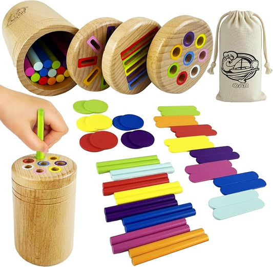 OAR Wooden Montessori Baby Toddler Toys 1-3, 3 in 1 Fine Motor Sensory Toy | Beech Wood Set: Color Sorting, Coin Drop And Cause-And-Effect Play; Builds Fine Motor Skills And Sensory Focus For Toddlers