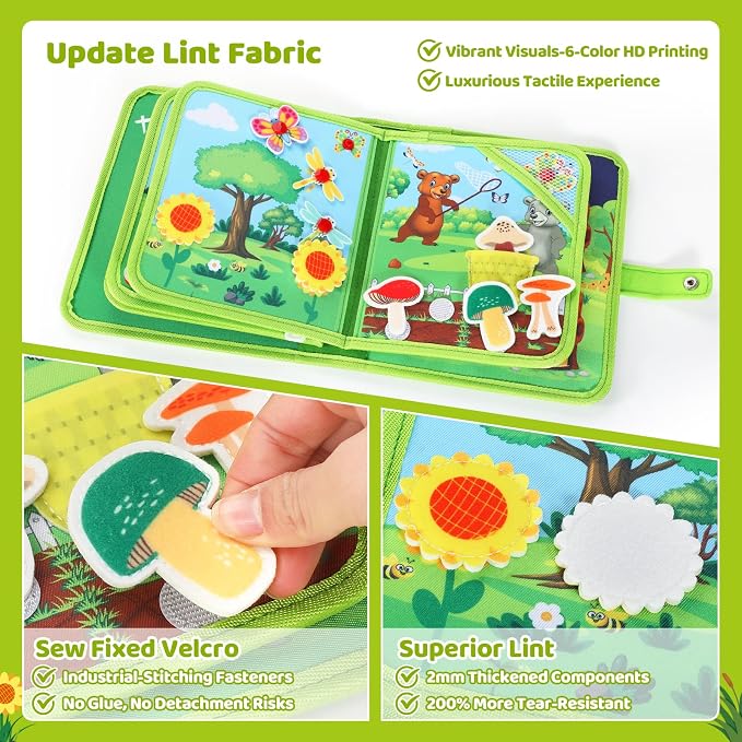 Busy Book for Toddlers 1-3, Montessori Toys Busy Board for 1 Year Old, Upgraded Composite Fabric Animal Forest Quiet Book with Fishing Game, Airplane Travel Essential Activities Birthday Gift Boy Girl