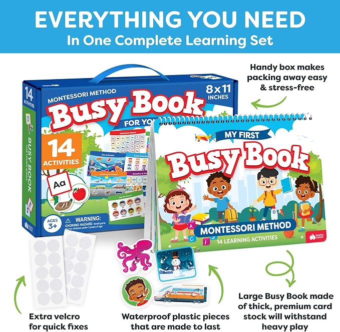 Montessori Busy Book for Toddlers 3-5 - Preassembled Preschool Workbook, Toddler Busy Book - Montessori Toys for 3 Year Old, Preschool Learning Toys Activities - 3 Year Old Girl Gifts, Boy Gifts