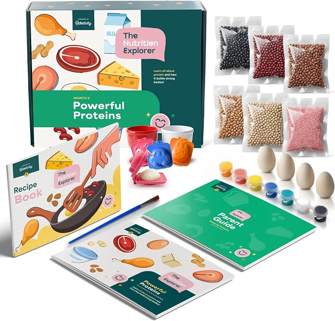 Baketivity Powerful Proteins Kids Nutrition Kit STEM Birthday Gift for Kids | Includes Recipes, Activity Booklet, and Protein-Themed Challenges an Educational Food Learning Kit for Homeschool Activities