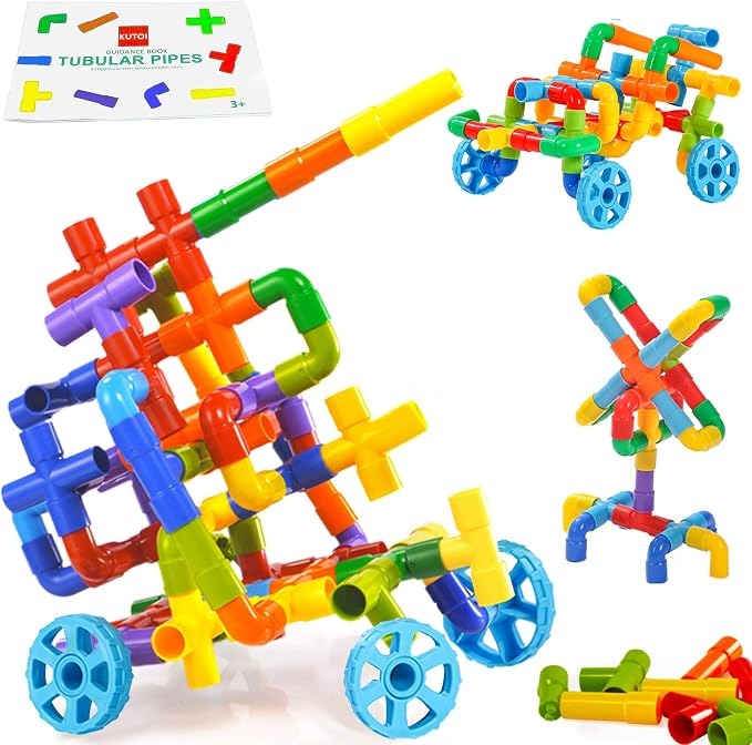 KUTOI Pipe Building Toys, Early Learning Educational Tubular Pipes, Kids Building Blocks, STEM Toys for 3 Year Old + Boys and Girls, 72 Pcs Stim Toy Set