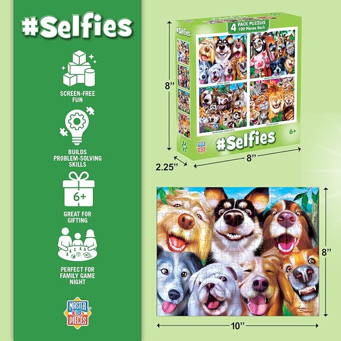 MasterPieces – Jigsaw Puzzle Set for Kids 6+ Years, 4-Pack of 100 Pieces, Educational and Fun Game, Silly Animals Collection, Gift Idea for Children, 8" x 10" | 4 pack 100 piece puzzles for kids ages 6+ with silly animal art, thick pieces, matte finish...