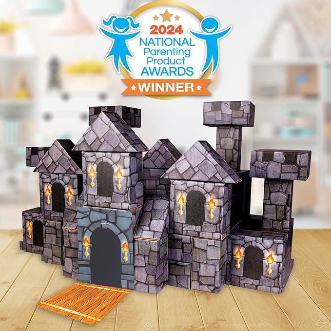 National Geographic Jumbo Cardboard Building Blocks 45-Piece Castle Set | 45 Extra-Thick Cardboard Bricks, Build a Castle Playhouse, Large Building Blocks, Indoor Construction Play, STEM Learning