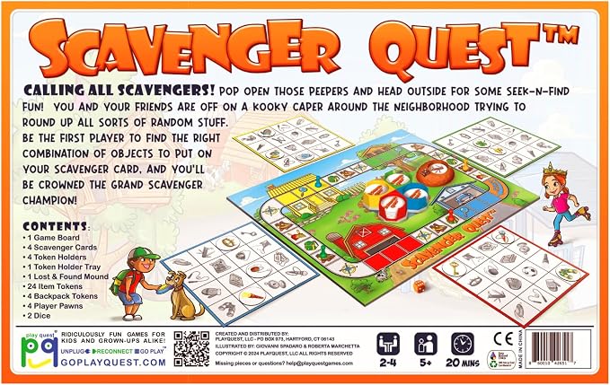 Scavenger Quest Board Game, Fun for Kids and Adults, 2-4 Players, Ages 5+, Family-Friendly Outdoor Themed Seek-and-Find Board Game. Skill-Building & Educational Fun.
