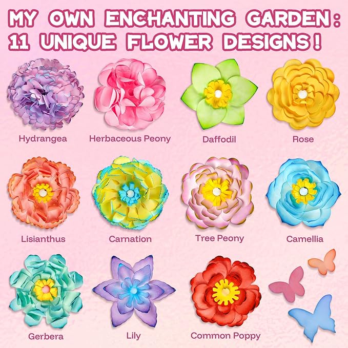 Mimiblooms Paper Flowers Science Kit for Girls for Girls 6 7 9 10 11 Years | Magic Flower Paper Color Science Dyeing Kit, Arts&Crafts for Kids Age 8-12, Science Experiments Color Changing for Girls