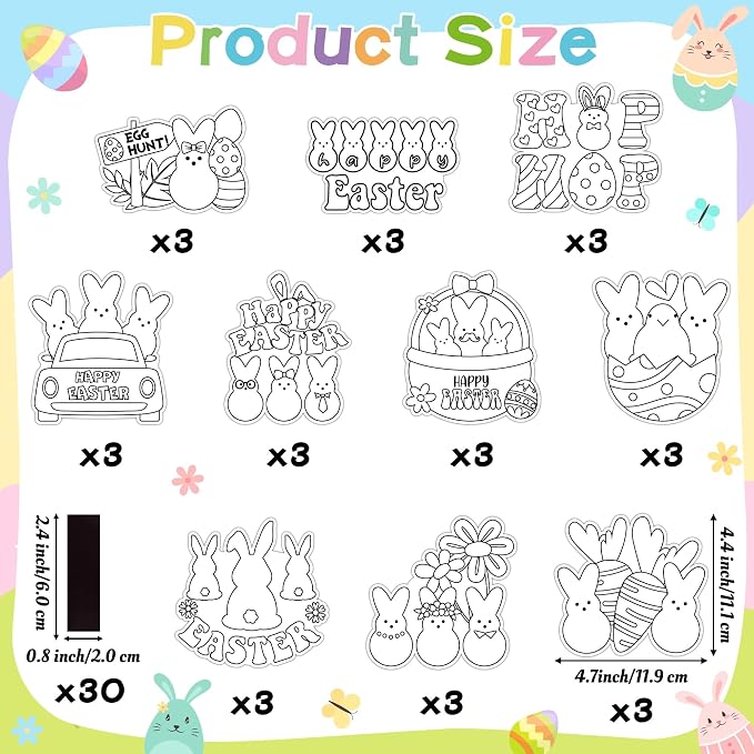 X1zuue 30Pcs Easter Ghost Color Your Own Magnets Art Craft Kits for Kids | Happy Easter Bunny Blank Coloring Magnets for Spring Holiday Party School DIY Activities Fridge Whiteboard Decor Supplies