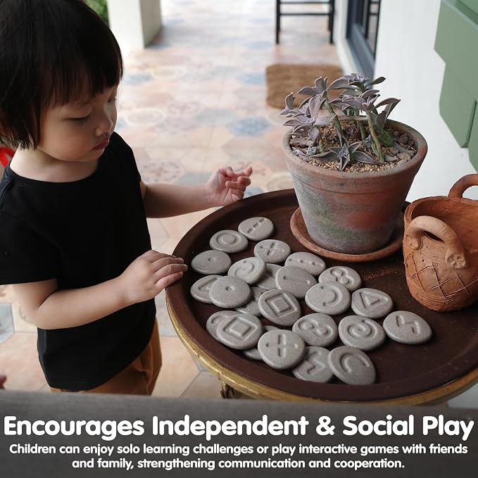 PlanToys® Tactile Stones Wooden Educational for Kids Ages 3+ Montessori Set | textured pieces, sensory toys, wooden stones, girls, boys, touch recognition memory pattern gift preschool learning cute