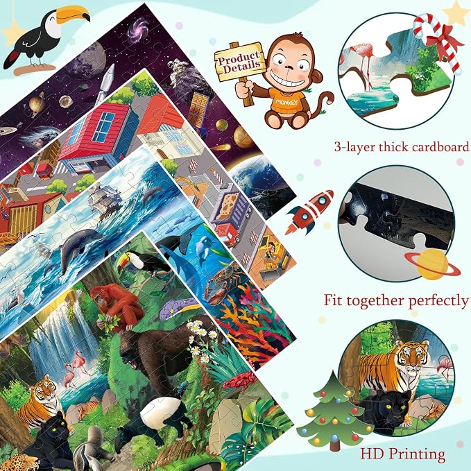 100 Piece Puzzles for Kids Ages 4-6 4-Pack Jigsaw Puzzles Set | Educational Learning Toys for Kids Ages 6-8 8-10, Birthday Gifts for Girls Boys