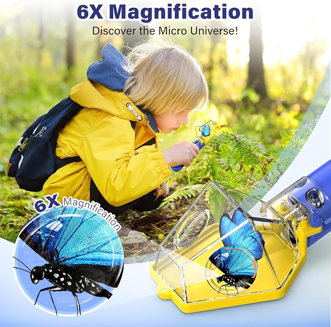 Bug Catcher for Kids, Insect Trap Kit with 6X Magnifier Glass - STEM Educational Exploration Tool for Indoor and Outdoor,Christmas Birthday Gifts Toys for Adults, Boys, and Girls, Blue