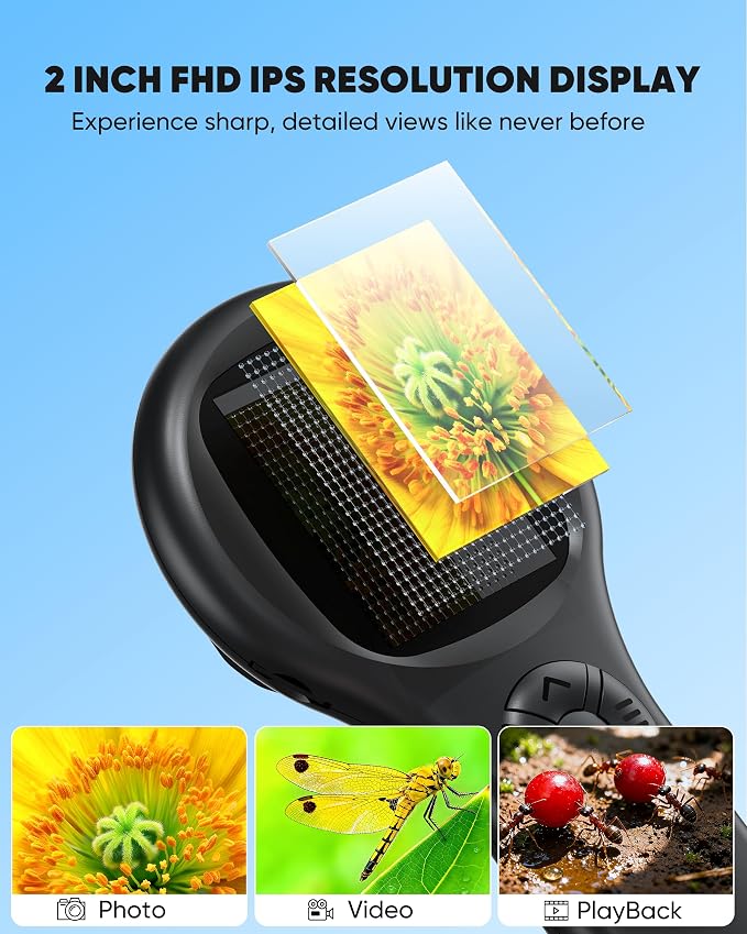 Microscope for Kids - Mini Pocket Digital Kids Microscope, Portable Handheld USB 500X Magnifying Glass, 4X Zoom, Christmas Birthday Gifts for Boys Girls Aged 3-12