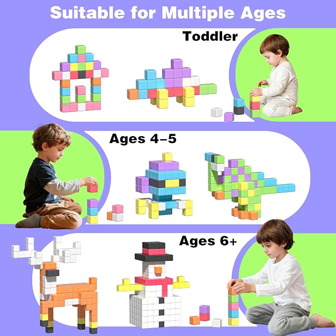 Apluses Magnetic Blocks for Toddlers 3+ Gift for Boys Girls | 1 inch, PP Plastic, Candy colors, 64pcs
