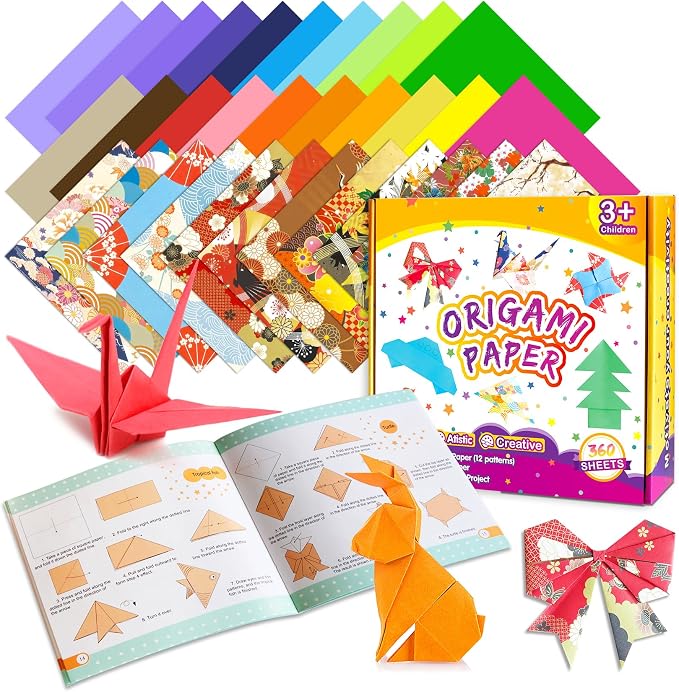 Pigipigi Kids 360 Pcs Origami Paper Kit,Arts and Crafts for Kids Ages 5-12 | Beginners Origami Kit with 60 Japanese paper,Step-by-Step Guiding Book, DIY Craft Birthday Gift for Boys Girls ages 5-12