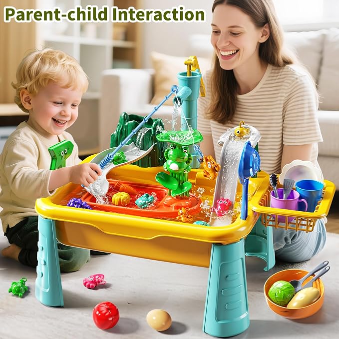 Kids Water Table Play Toy for Toddlers 4-8 Years Old | Kitchen Sink with Pump and Flowing Water, Fishing Games, Outside Sensory Gift Toys for Boys and Girls 3 4 5 6 7 8