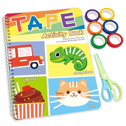 Tape Activity Books for Kids Ages 3-5, Airplane Travel Activities for Kid | Roadtrip Essential Preschool Learning Activity Preschool Classroom Must Have Supplies Quiet Toy Gifts for Toddlers Girls Boys