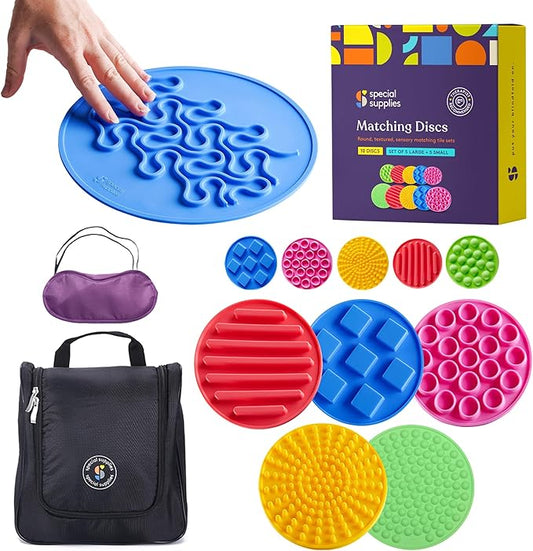 Special Supplies Matching Game Sensory Discs, 5 Sets, Tactile Stimulation for Kids, Supports Autistic and Processing Challenges, Calming and Stimulating Early Learning Play, Eye Mask Included