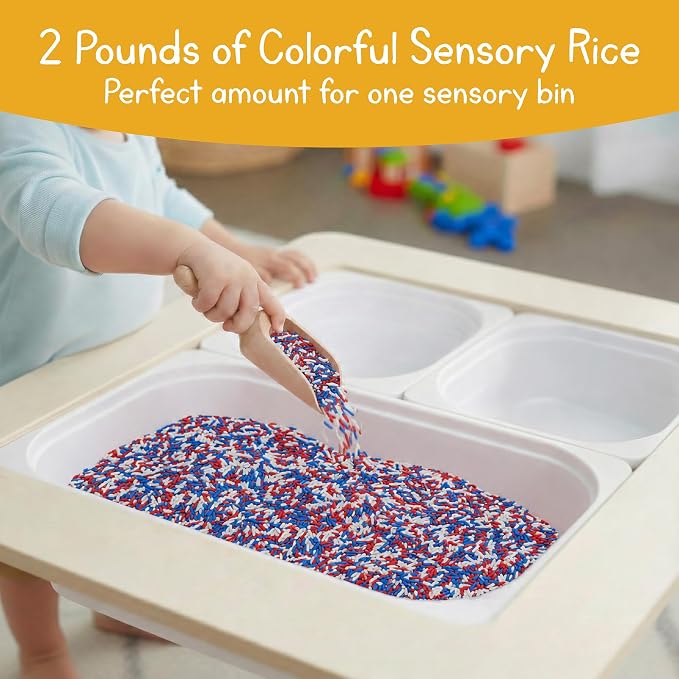 Red White and Blue Sensory Play Rice for Kids, 2 lbs – Patriotic Sensory Bin Filler for Scooping, Pouring, Sorting & Creative Play – Perfect for Sensory Tables and Fine Motor Play – Ages 3+
