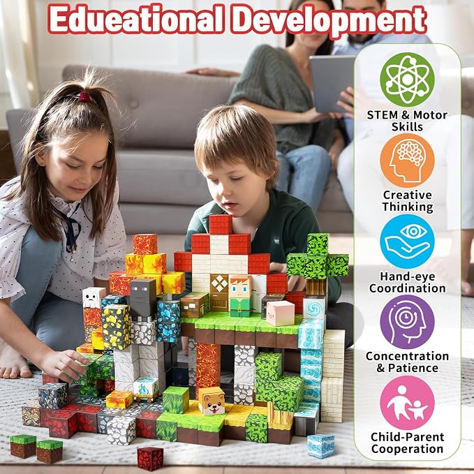 Intoypad 300PCS Magnetic Blocks, Magnetic Building Tiles STEM Toys for Kids | Creative 0.8in Magnetic Building Block Set with 300 Pieces, Magnet Cube Game STEM Learning Toy for Boys and Girls Ages 3+