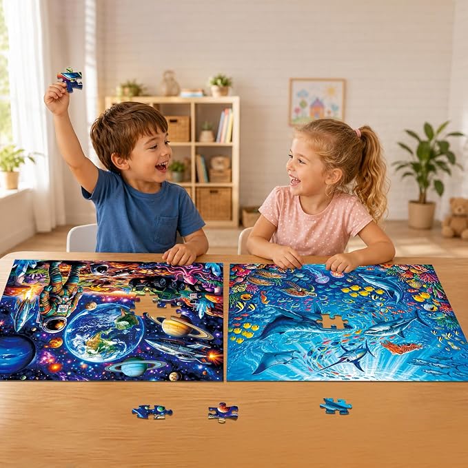 2-Pack Puzzles for Kids Ages 4-6, 100-Piece Puzzles for Kids Ages 6-8 – Space & Ocean, Educational Puzzles for Boys and Girls, Ages 3+(Space & Ocean) | 2-in-1 Space & Ocean Puzzle Set | Educational Puzzles for Ages 6-8, Age-Appropriate Learning Toys, A...