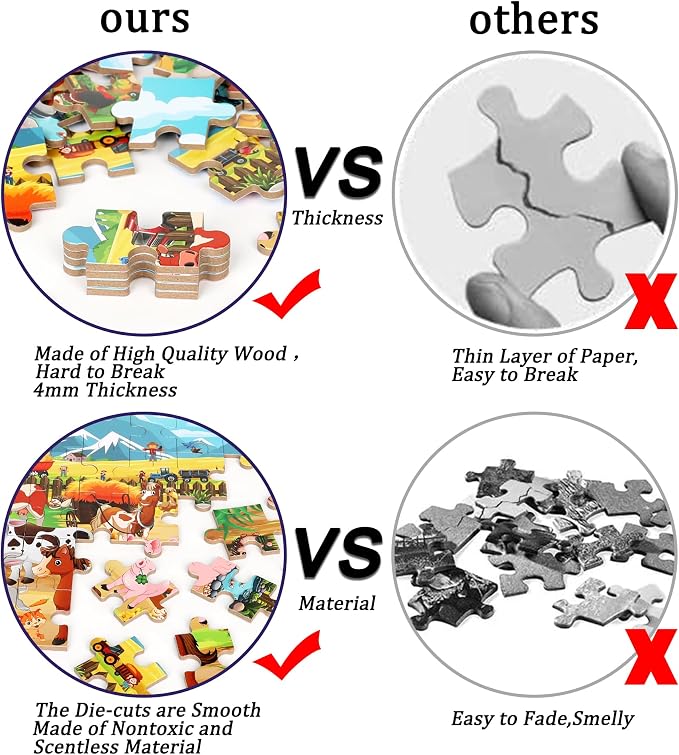 LELEMON Puzzles for Kids Ages 4-8 6-8 8-10 Farm Animals Jigsaw Puzzles Boys Girls Children Learning Educational Puzzles Portable Box Pack Toy 60 Pieces