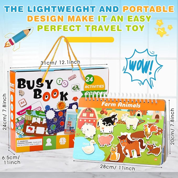 Fuutreo Montessori Busy Book for Toddlers 24 Themes Preschool Learning Binder with Stickers, Cognitive and Sensory Activities for Kids Ages 2-4 Educational Gift for Boys Girls with Gift Box Packaging