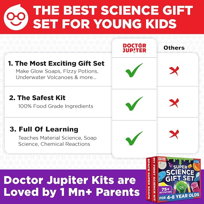 Doctor Jupiter Super Science Gift Set for Kids Ages 4+, Birthday Gift | Set of My First Science Kit & Space Super Soaps, 75+ Activities, Birthday Gift for Boys, Girls Ages 4,6,7,8, STEM Crafts Toy